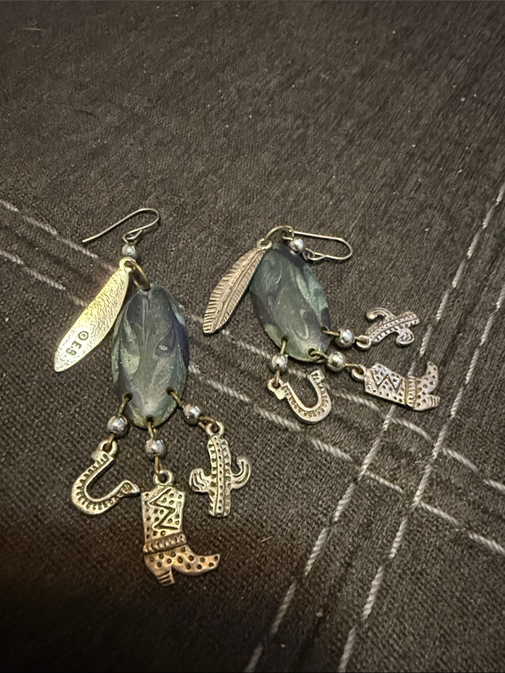 Handmade Jasper & Western-Themed Charm Dangle Earrings